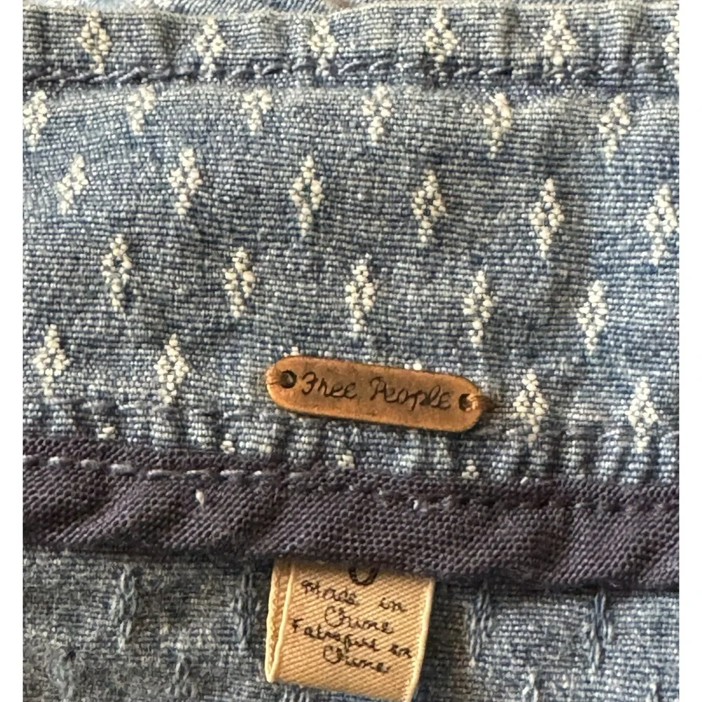 Free People women's blue jean Moto Denim Jacket Asymmetrical Zip Peplum 0/XS EUC - Picture 5 of 7